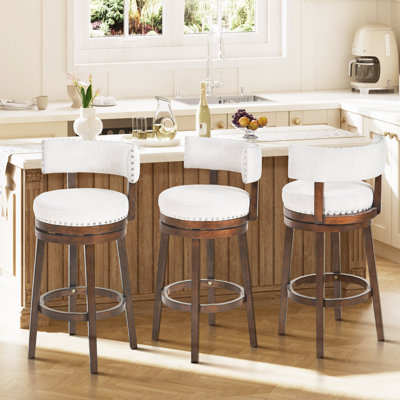 Tabouret de bar et de comptoir pivotant à 360 ° avec structure, dossier et repose-pieds en bois massif