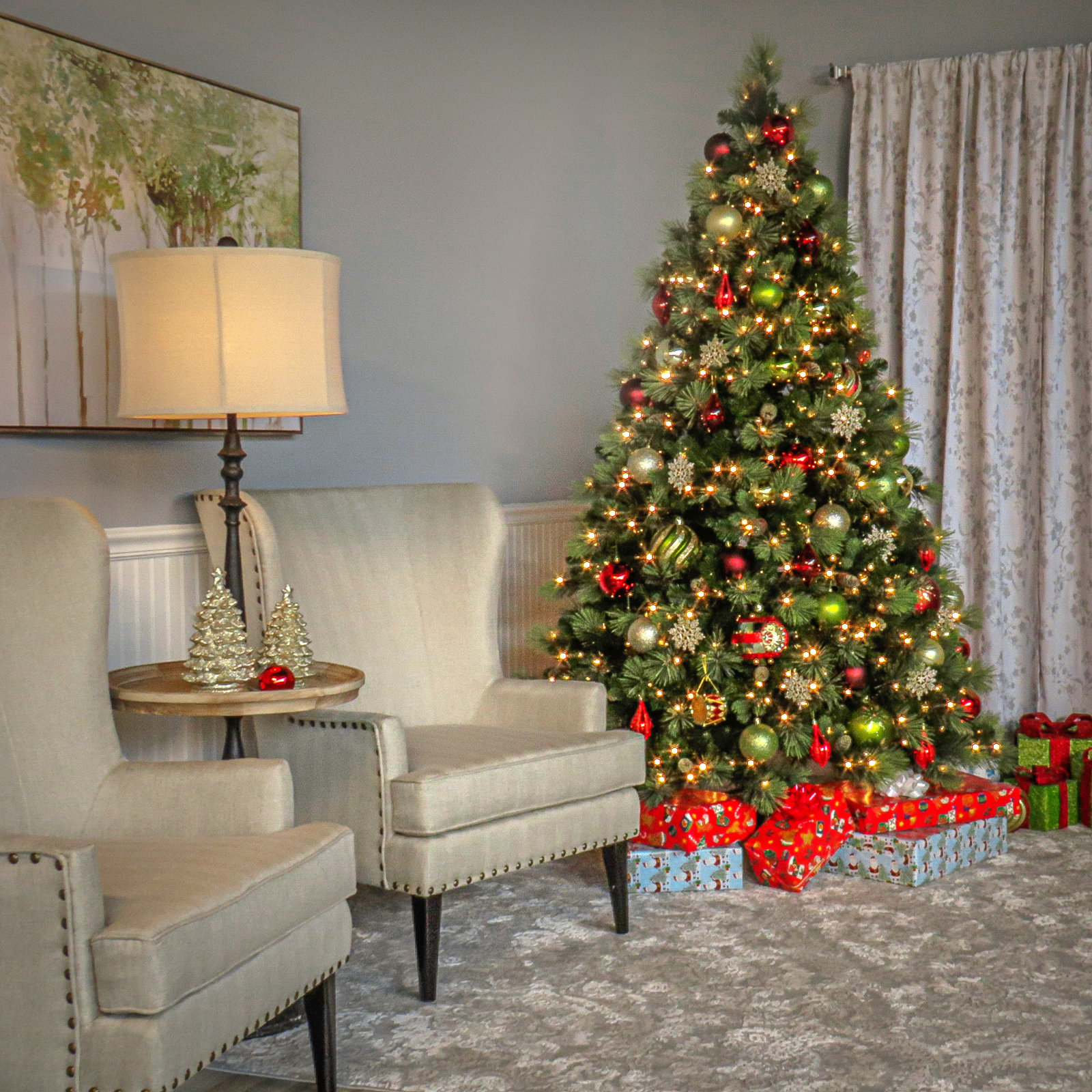 The Holiday Aisle® Carolina Pine Tree with Clear Lights, 7.5' H