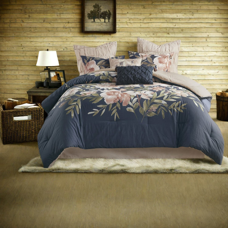 Luxury Navy Cotton Bedding Set, Modern Comforter For Home