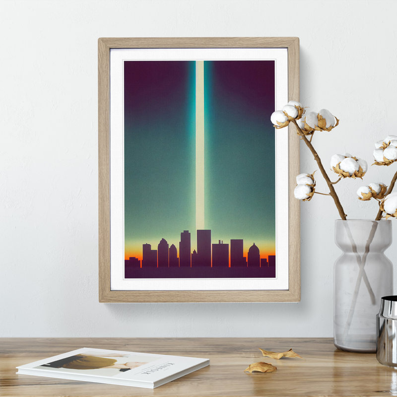 Beguiling City Skyline - Wall Art, 48cm H x 36cm W, Oak Framed, White