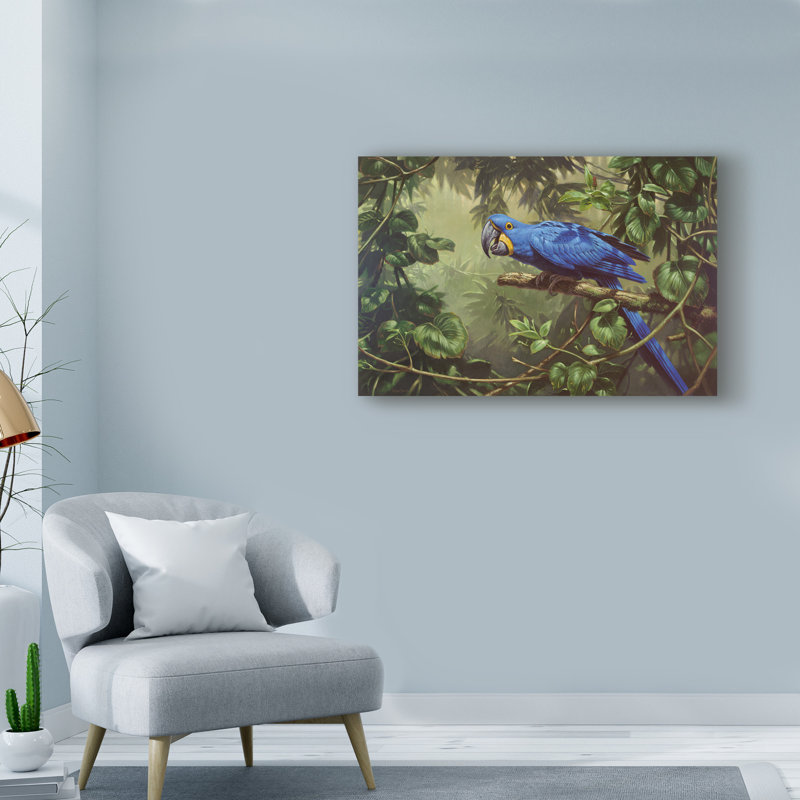 « jacinthe ara », reproduction de peinture à l’acrylique sur toile tendue, H 30 po x l 47 po x P 2 po