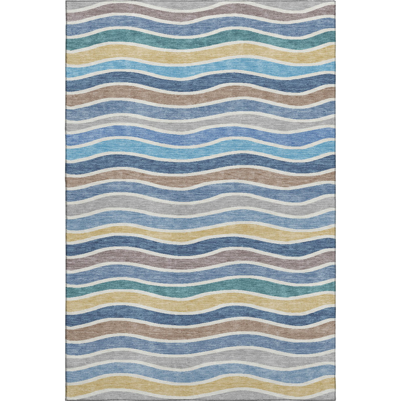 Premium Machine Washable Mayfield AMF2333 Stripes Rug, Blue, 3' x 5'