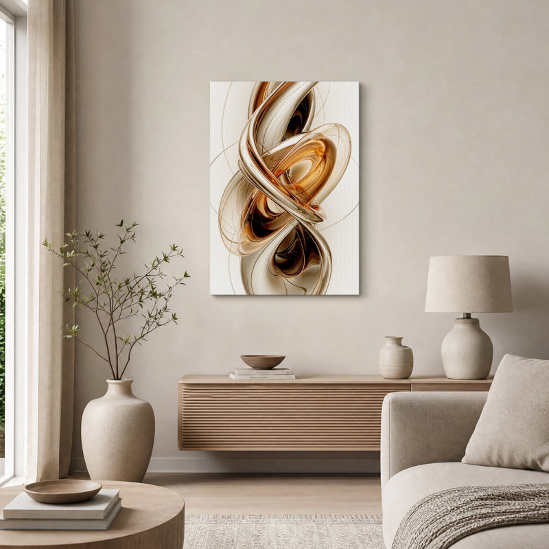 Tableau abstrait tourbillonnant en bronze et or métallisés sur toile, H 36 po x l 24 po