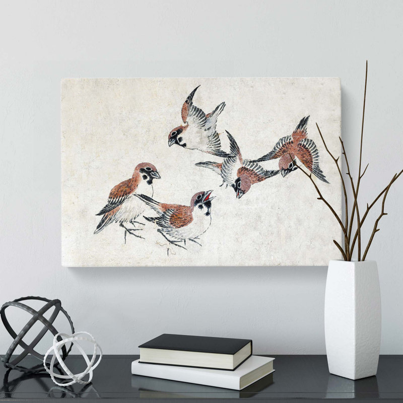 Five Birds by Katsushika Hokusai - Wrapped Canvas Painting, 40cm H x 60cm W x 3cm D