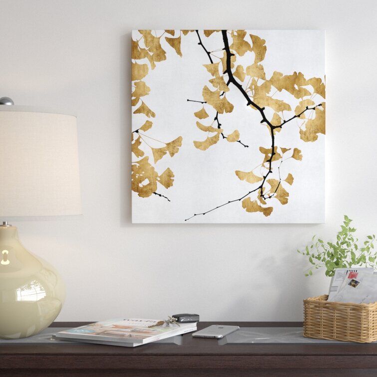 'Ginkgo in Gold II' Graphic Art on Canvas