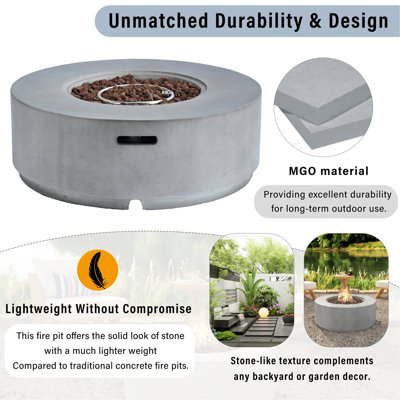 Outdoor Propane Fire Pit - 38.2" Round with Faux Stone Finish, Outside Fire Pit Table with 50000 BTU, Steel Burner, Lava Rocks, Waterproof Cover,Suitable for Patio,Backyard,Poolside