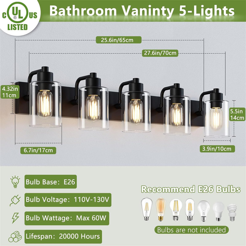 Dimmable Vanity Light, Matte Black, 5