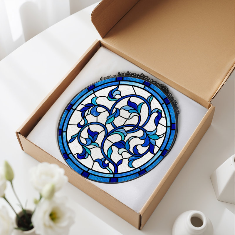 Panneau de vitrail floral bleu 7,8 "H, H 7,8 po x l 7,8 po