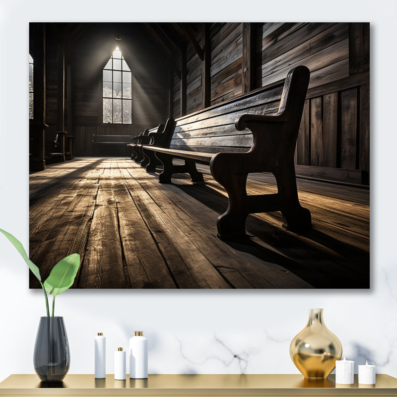Church Bench Contemplation, Black Single Picture Framed, 24" H x 32" W x 1" D