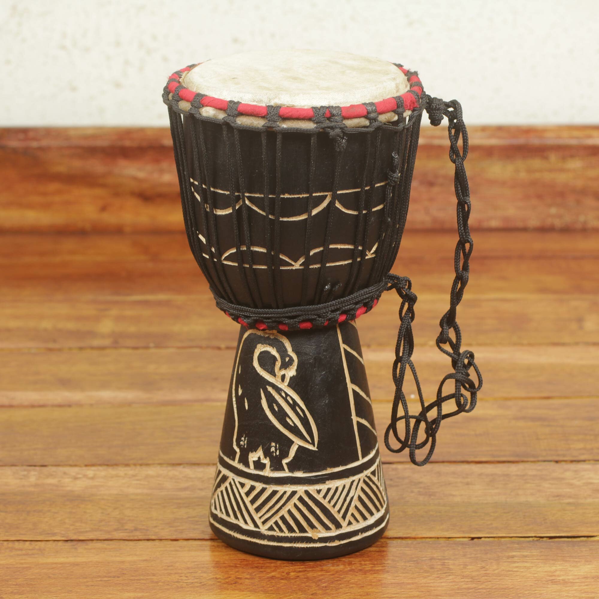 Hand-Carved Tweneboa Wood Djembe Drum from Ghana - Warm Star
