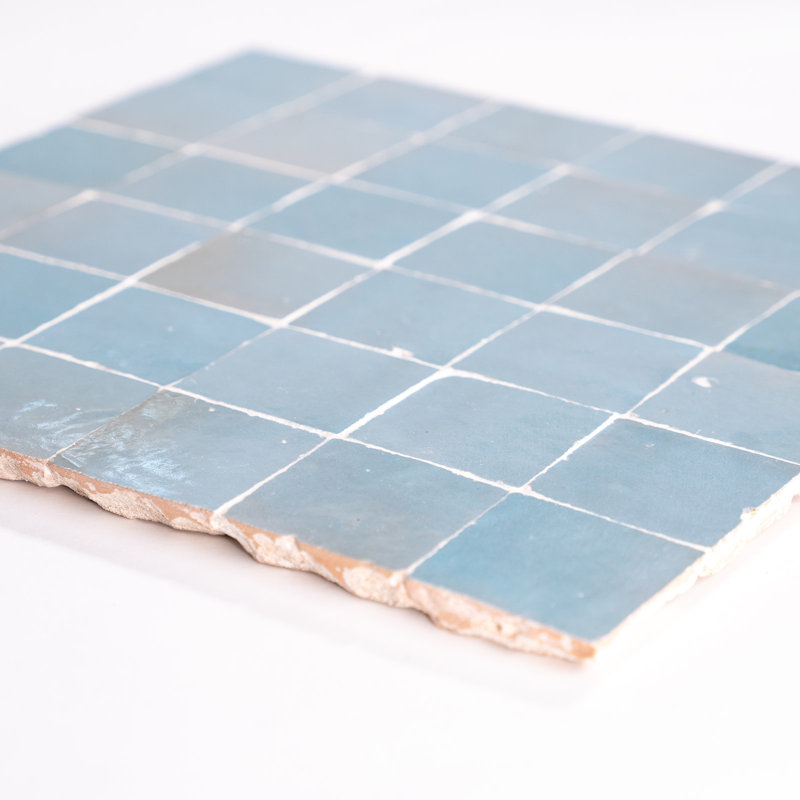 Zellige 2" x 2" Terra Cotta Wall & Floor Tile, Light Blue/Gray