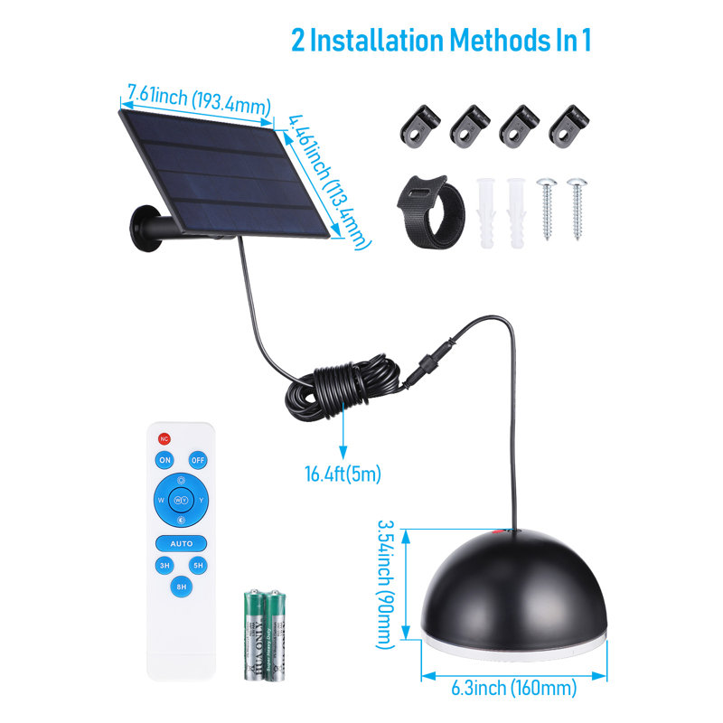 Luminaire suspendu solaire avec télécommande Matus 3CCT Dusk to Dawn (ensemble de 2)