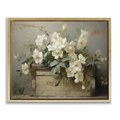 Fresh Rustic Flowers Gold Framed Floater Canvas Wall Art by Ramona Murdock