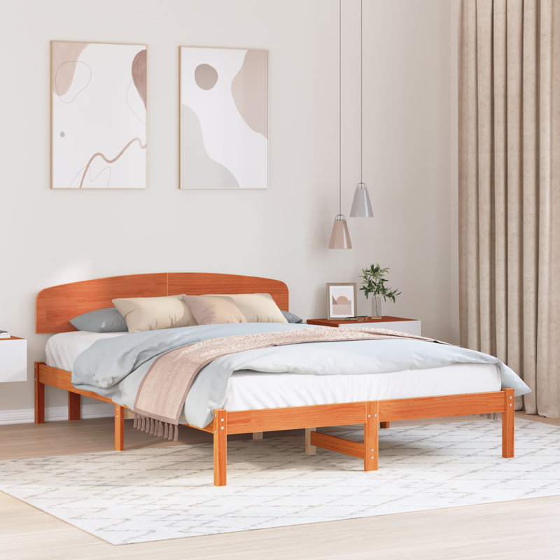 Vidaxl Bed Frame With Headboard Solid Pine Wood, Brown, Kingsize (5')
