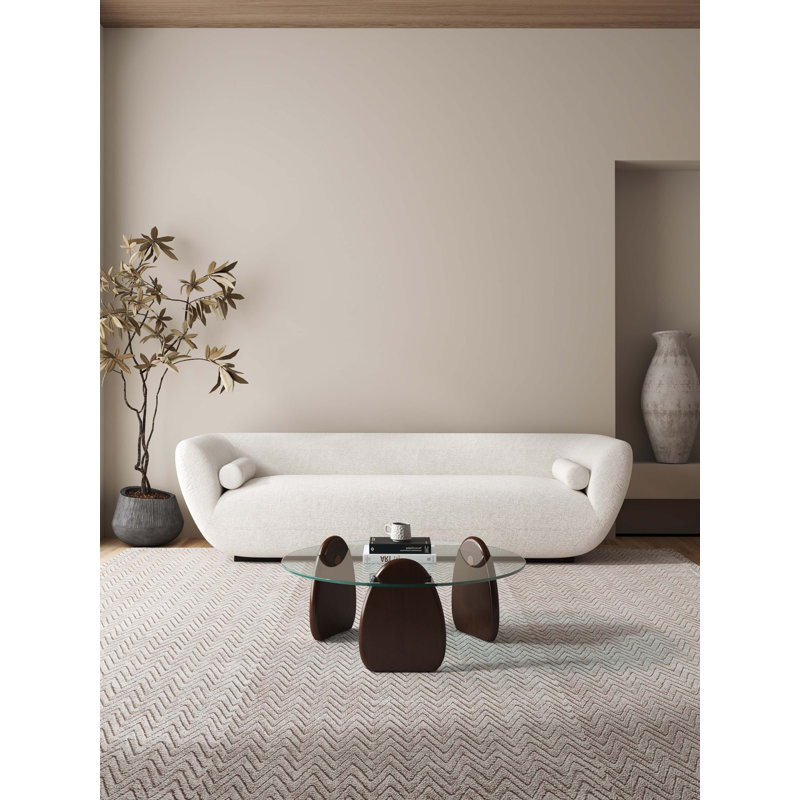 Table basse en bois avec plateau en verre et noyer