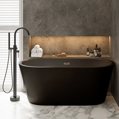 Claire 59.1" L x 31" W Freestanding Soaking Acrylic Bathtub Matte Black with Matte White Interior