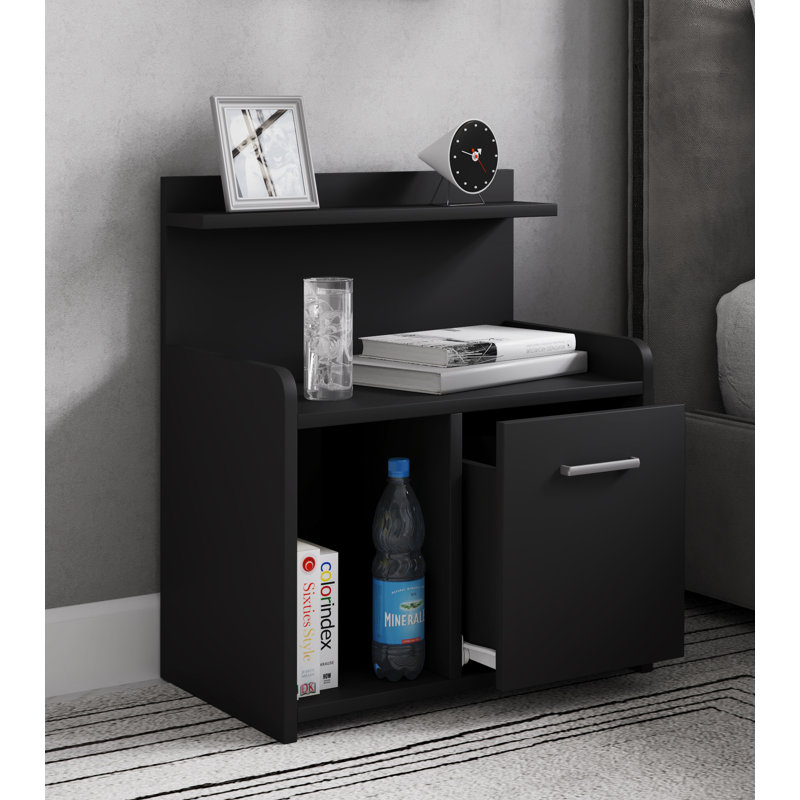 Eysan 47cm W Manufactured Wood Bedside Table, Black