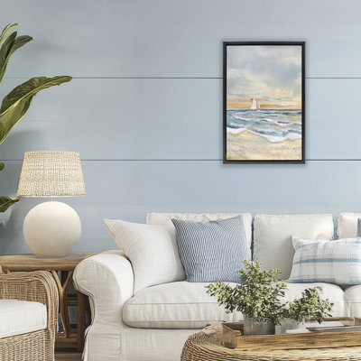 Cadre flottant en cascade avec vagues et voiliers, design par Audrey Jeanne Roberts