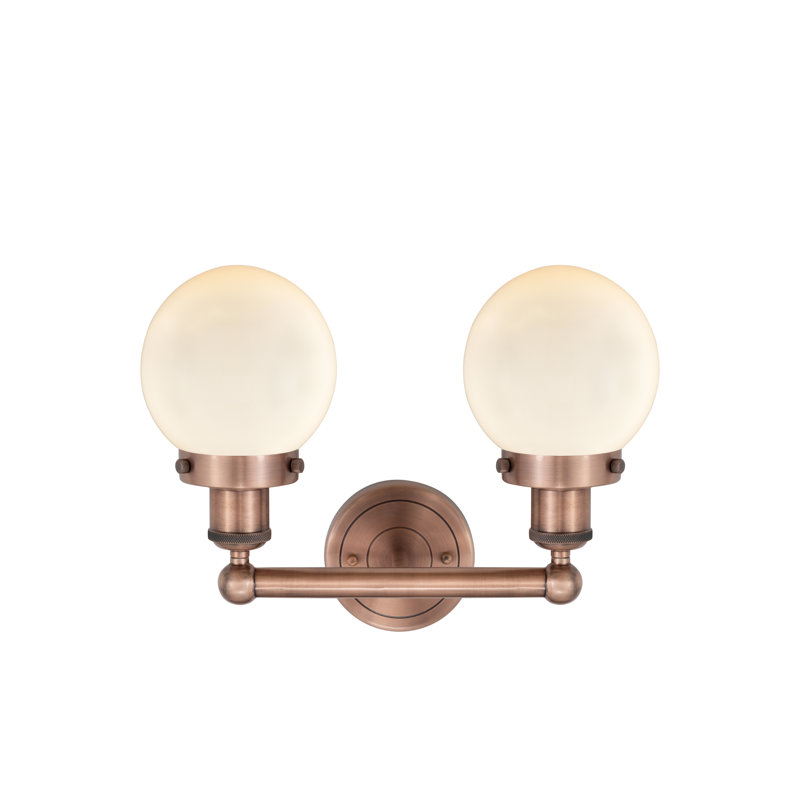 Éclairage pour meuble-lavabo à 2 lumières à intensité variable Alfonsa, Blanc mat, Cuivre antique