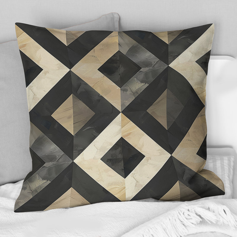Motif de losanges gris moderne I - coussin décoratif moderne, H 16 po x l 16 po