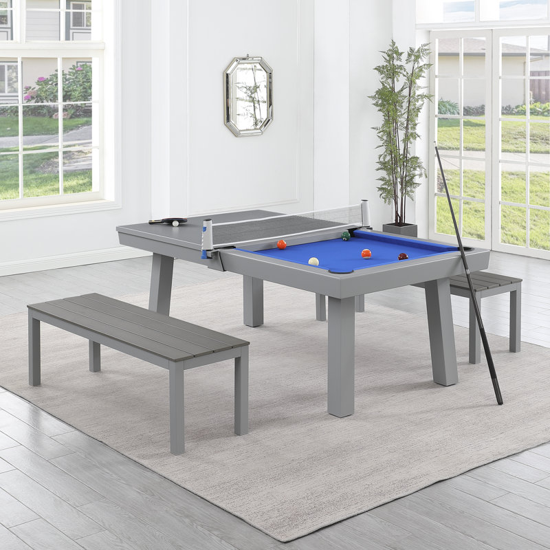 Table de salle à manger d'extérieur / d'intérieur en ardoise avec 2 bancs et accessoires Oasis, Remise en plastique l 8 pi