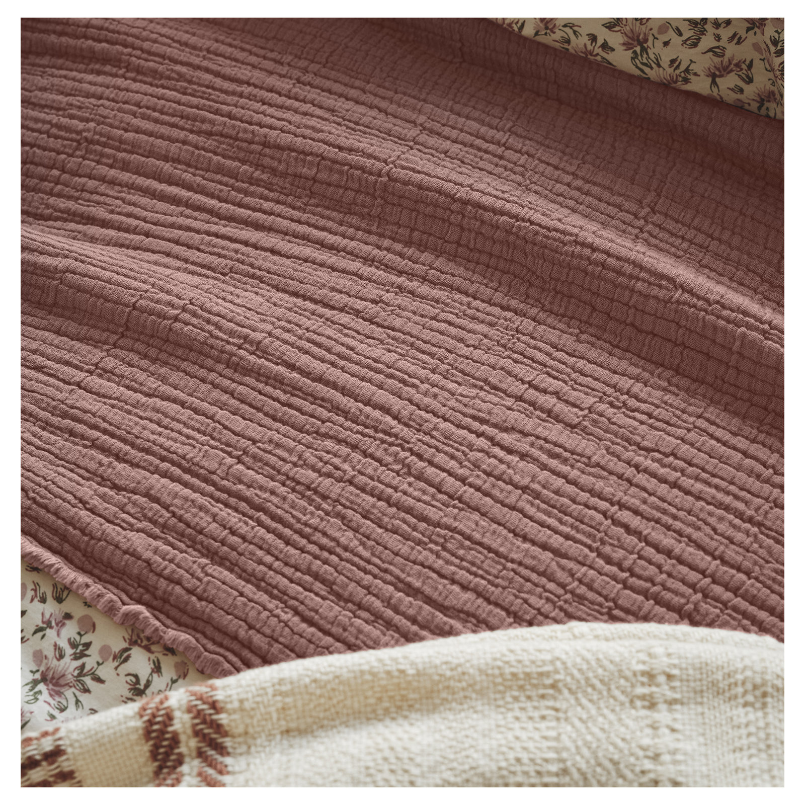 Topanga Matelasse Cotton Throw Blanket, Throw, Plum Blossom