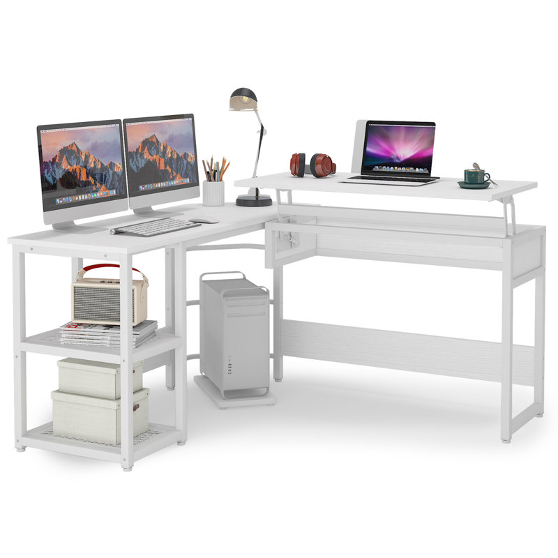 Hakime L-Shaped Metal Base Computer Desk