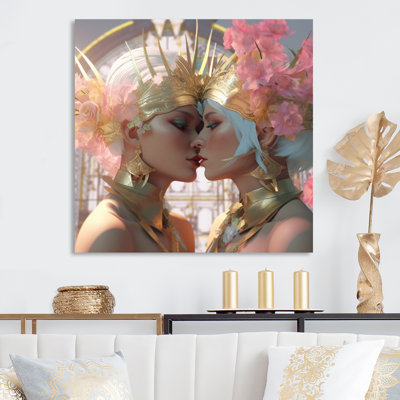 «Divine Love Exquiste Goddess Couple Kissing I», reproduction sur toile