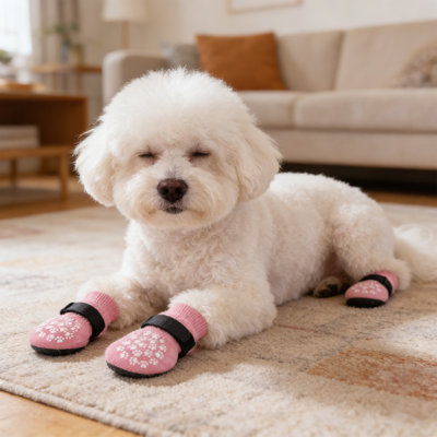 Chaussettes antidérapantes pour chien avec sangles réglables, taille M, kaki