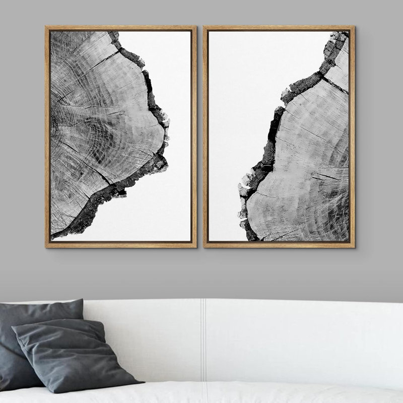 «Black and White Trunk Trees Ring Linton Art Print Nature Stump», reproduction d'art sur toile, 2 pièces