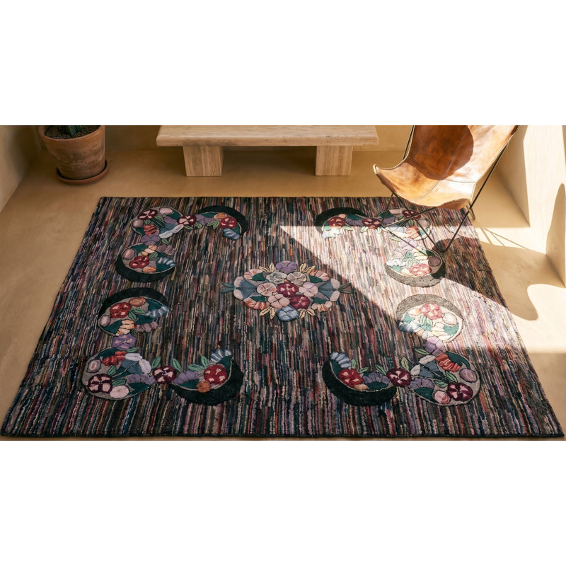 Antique American Hooked Rug Room Size Wool & Cotton Multicolor