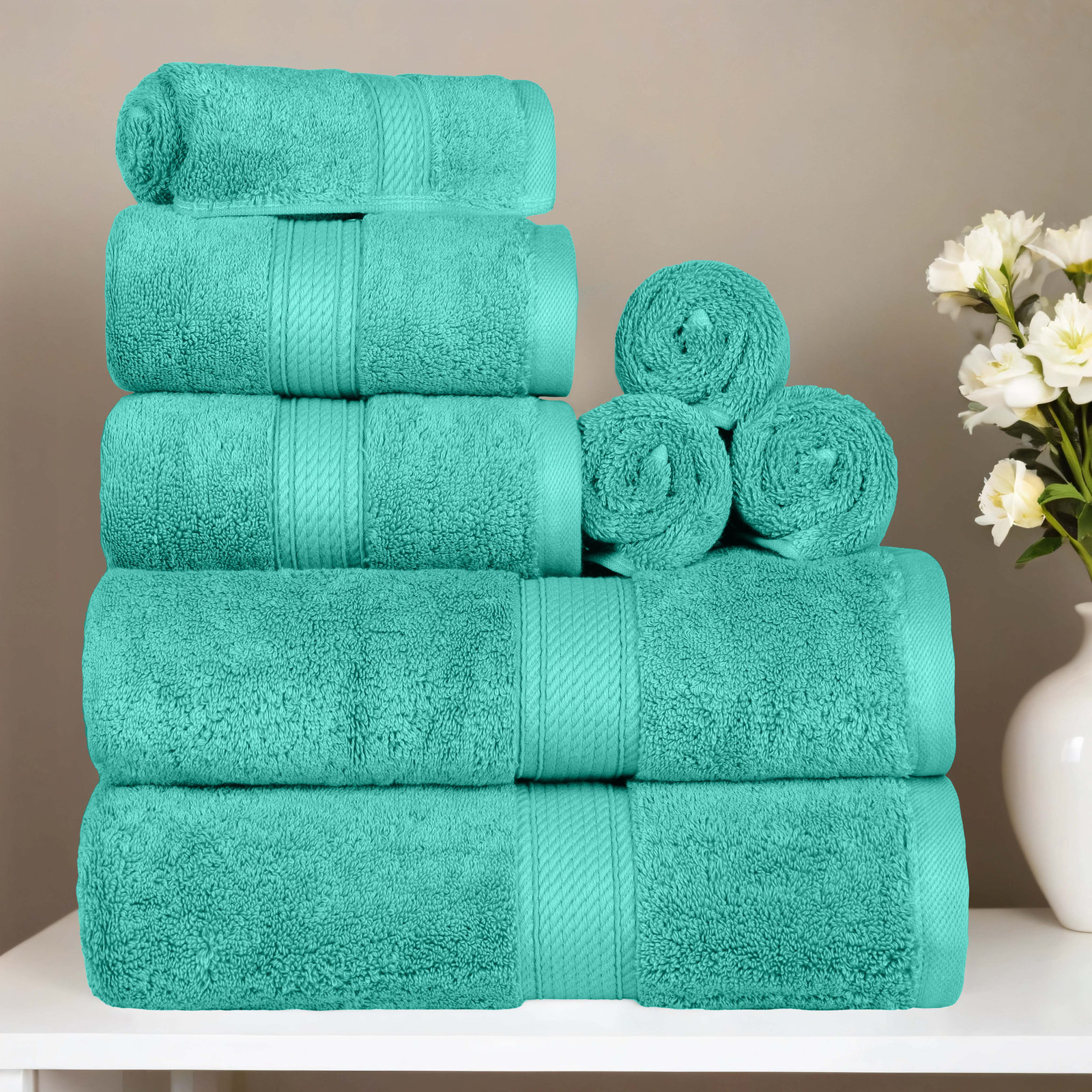 Renata 8-Piece Egyptian Cotton Towel Set, Turquoise