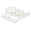 Lit plateforme double en bois pleine grandeur avec garde-corps et deux tiroirs de rangement, blanc, durable et peu encombrant-1074990531