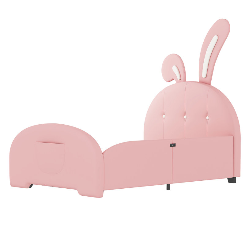 Pink Twin Size Bed With Upholstered Headboard And In, Pink