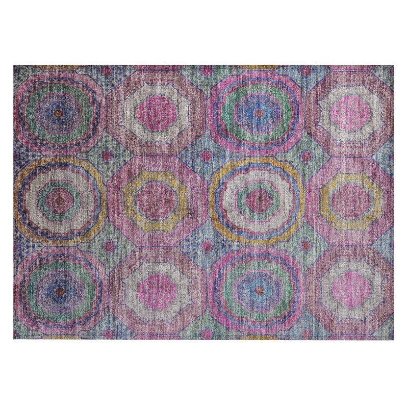 Machine Washable Indoor/Outdoor Xhevrie Pink Rug, Rectangle 1'8" x 2'6"