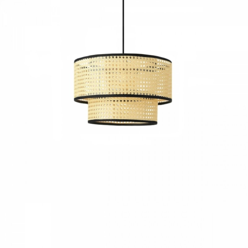 Lustre élégant en rotin, crème et noir, 11,8 po de diamètre x 9,8 po de hauteur | Matériau 100% rotin, douille E27, 40 W maximum | Parfait pour l'éclairage de la salle à manger, du salon ou du vestibule, design élégant et fonctionnel