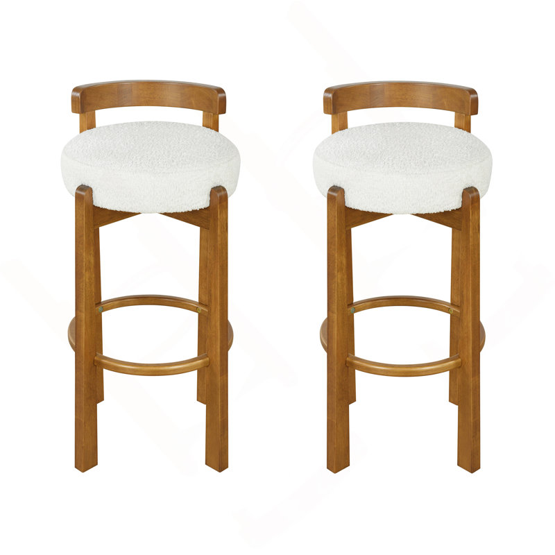 Tabouret de bar d'intérieur en bois à dossier bas, Tissu blanc