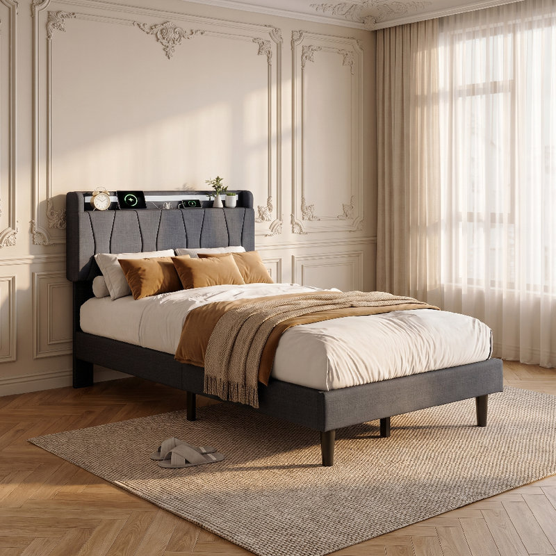 Upholstered Bed Frame, European Single (90 x 200 cm), Grey