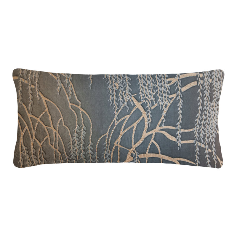 Willow Metallic Mini Rectangular Velvet Pillow Cover & Insert, Rectangle 7"H x 15"W, Dark Green/Gold