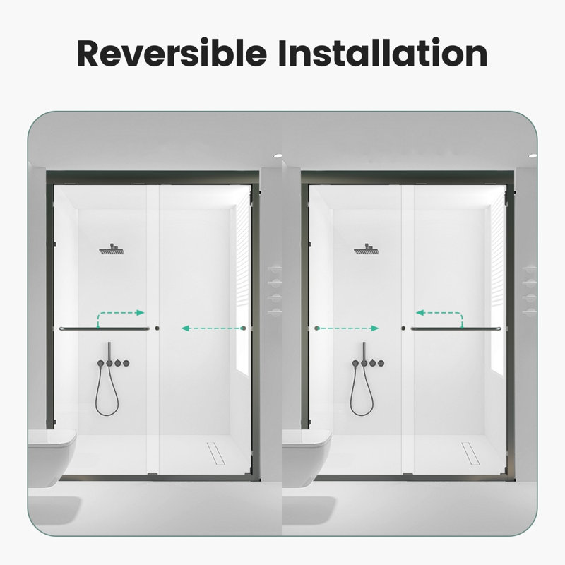 Semi-Frameless Double Sliding Shower Door with Tempered Glass, 44"-48"W x 72"H, Matte Black