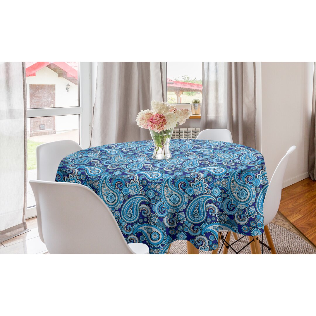 Runde Tischdecke, Blumen-Blätter, Paisley, Blau