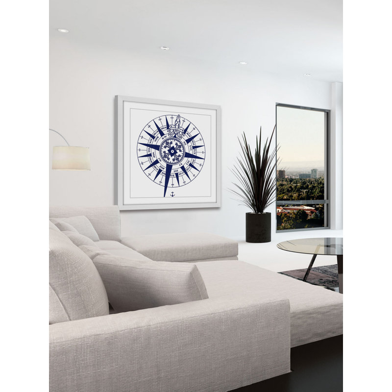 « blue compass », reproduction d’art encadrée, H 24 po x l 24 po x P 1,5 po