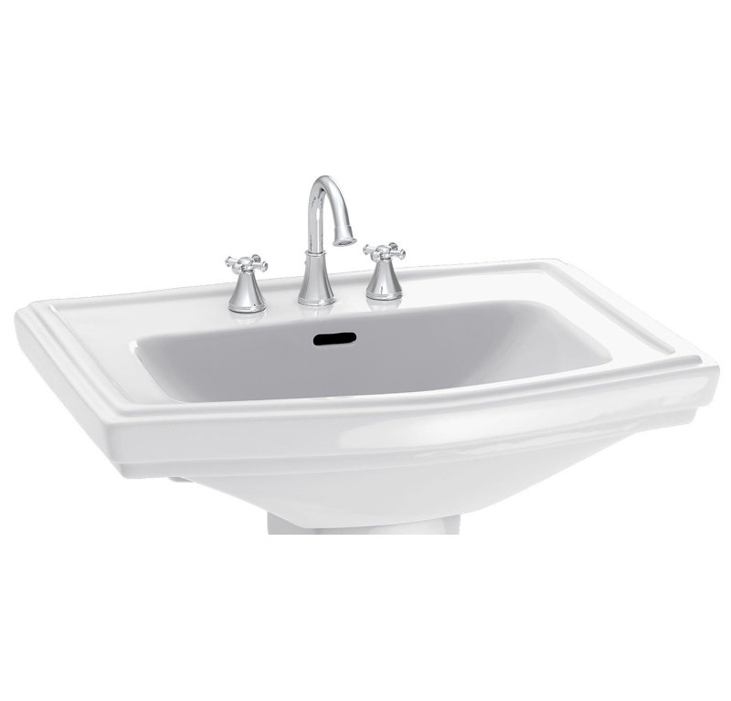 Clayton Ceramic 27" Pedestal Bathroom Sink with Overflow, Colonial White, 4" Centers