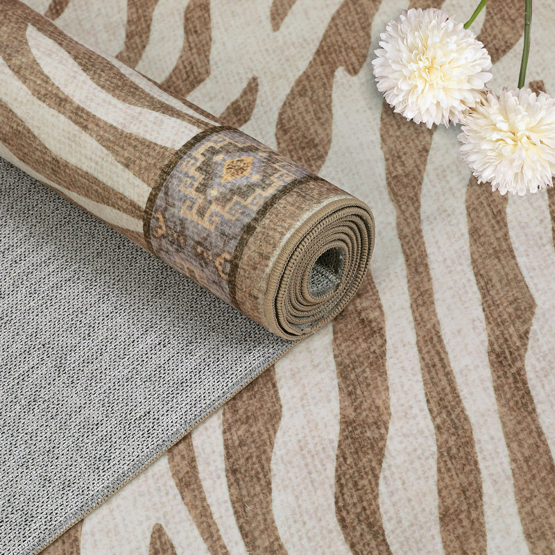 Area Rug Washable Rug Vintage Non Slip Rug Foldable Stain Resistant Boho Carpet for Bedroom Home Office Kids Room, Beige