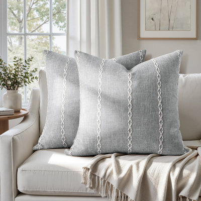 HOMEIDEAS Faux Linen Decorative Throw Pillow Covers, Farmhouse Checkered Embroidered Cushion Covers for Couch Sofa