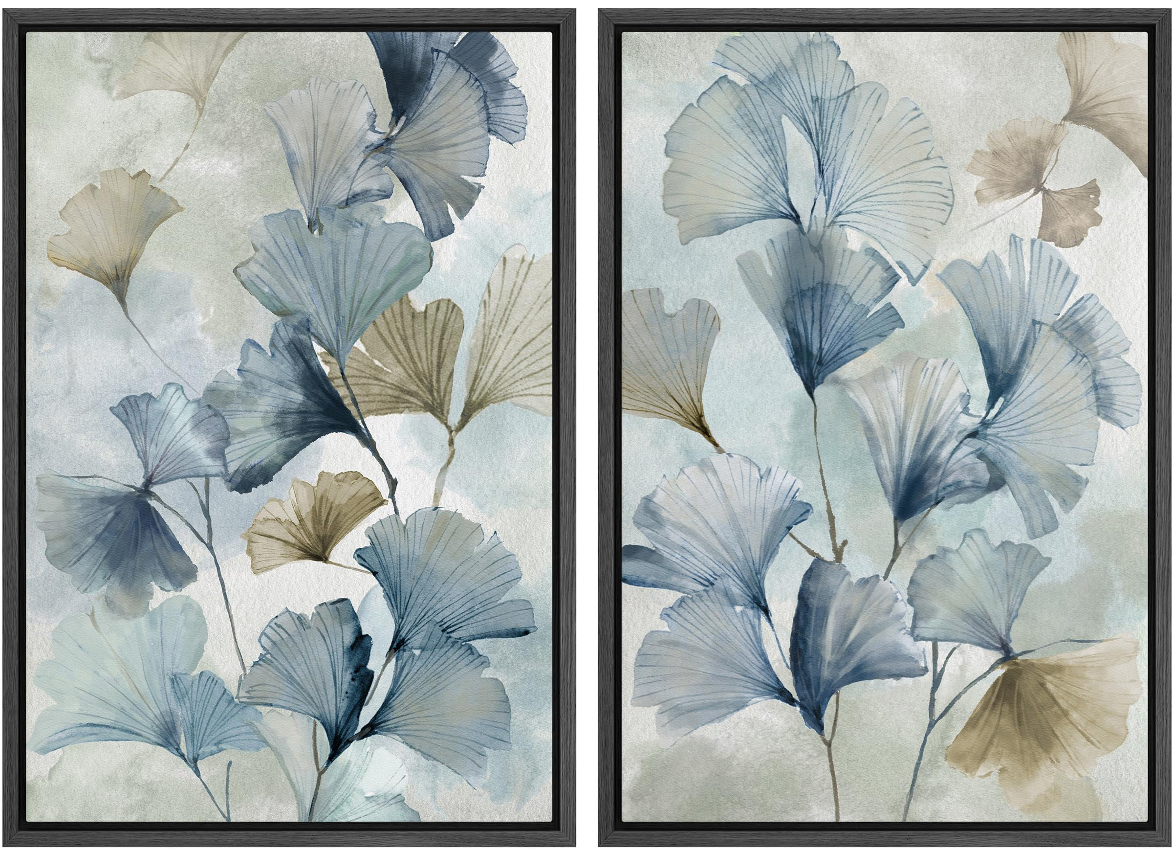 wall26 Blue Ginkgo Leaves Minimalist Abstract Botanical Modern - Framed Canvas Bedroom Wall Art Set 2 Print & Reviews | Wayfair