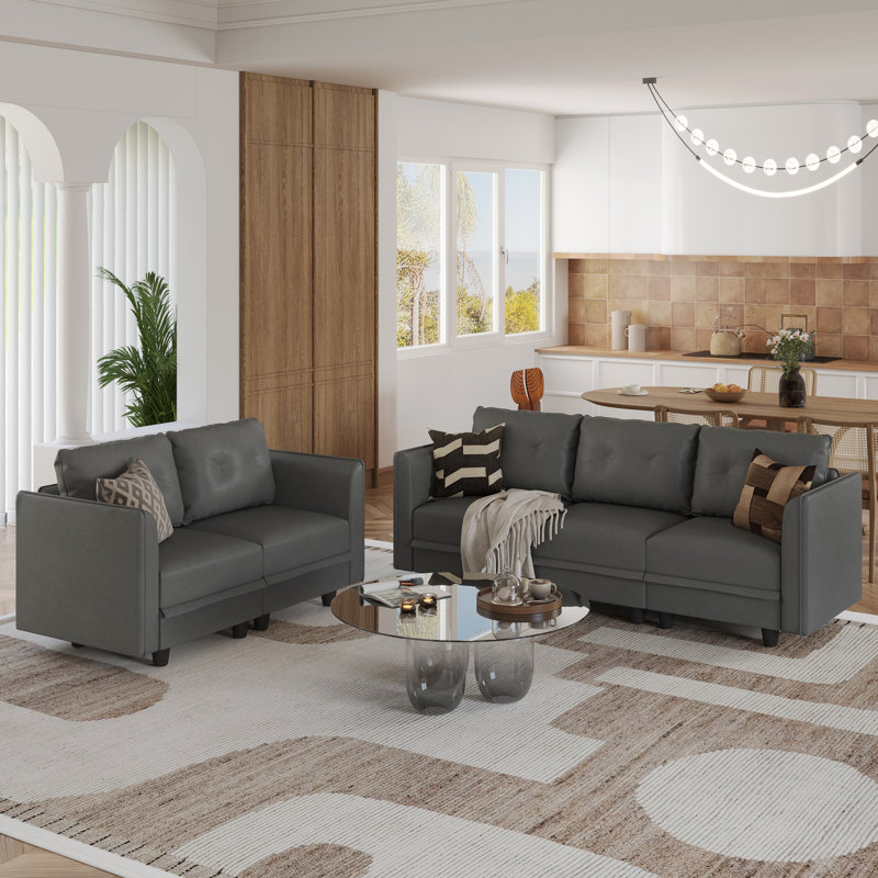 Canapé modulaire avec rangement 2 pièces Zendajas, Mélange de polyester gris