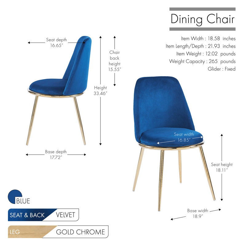 46cm H Velvet Upholstered Side Chair, Blue