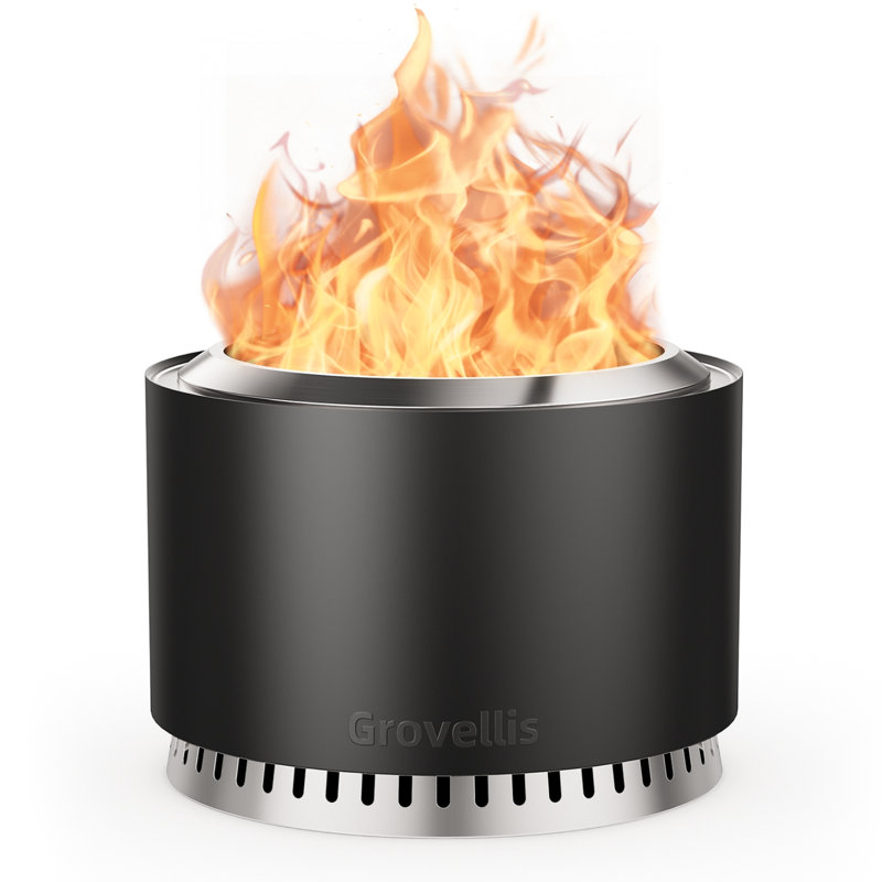 18.7'' H X 27'' W Stainless Steel Smokeless Fire Pit, Black, 18.7" H x 27" W x 27" D