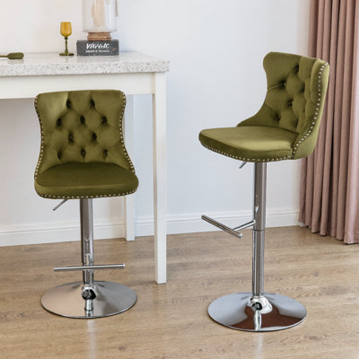 Ensemble de 2 tabourets de bar rotatifs modernes en velours avec dossier chromé à hauteur ajustable